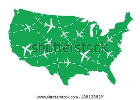 USA map with airplane routes