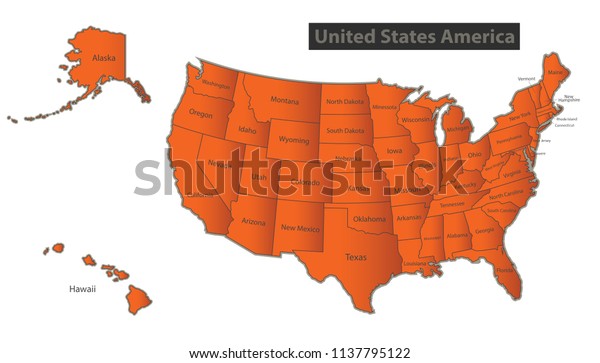 Usa Map Alaska Hawaii Orange Separate Stock Vector Royalty Free