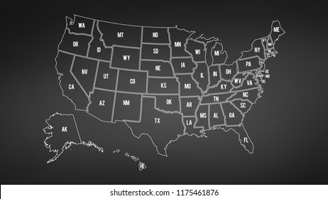 USA map with Alaska and Hawaii map separate states individual names blackboard chalkboard vector