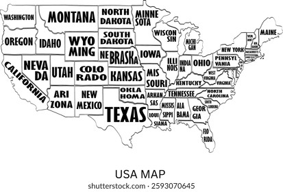 USA Map All City Black White Eps 