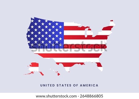 USA Map with American Flag Design. United States Flag Inside Country Map Vector Illustration
