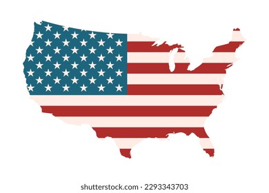 USA map with American flag. National symbol of United States of America. Graphic print design element. Isolated on white background. Vintage colors. Cartography outlined. Vector illustration clip art 