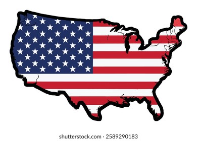 USA Map with American Flag Overlay. Patriotic Design