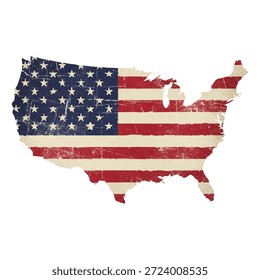 USA Karte mit amerikanischer Fahne Textur grungy. Vektorgrafik.