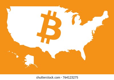 USA map with bitcoin crypto currency symbol illustration