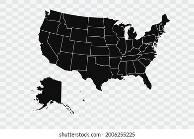 USA Map black Color on Backgound png