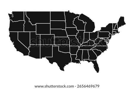 USA Map Black Silhouette. US map. United States of America. Black Map icon.