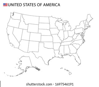 USA map, black and white detailed outline regions of the country. Vector illustration