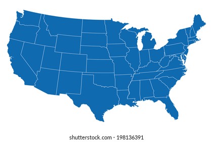 USA map in blue w/ states