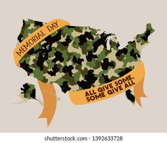 usa map with camouflage and tape of memorial day emblem