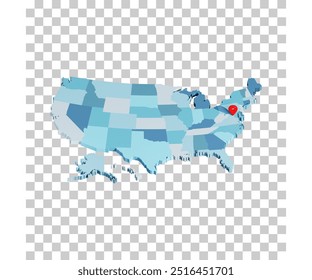 USA map with capital Washington DC transparant background