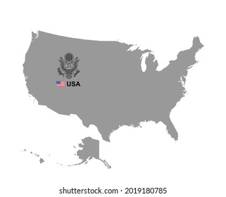 Mapa de EE.UU. con escudo de armas. aislado en fondo blanco
