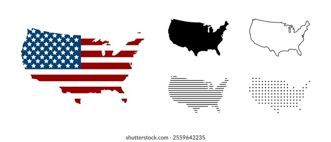 USA Map. Collection of five Vector Maps of the US. The Maps are fully editable and scalable. America. United States of America