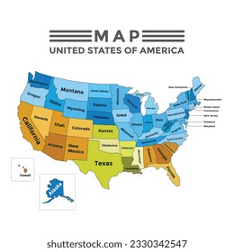 Mapa USA con fondo de color y todos los estados