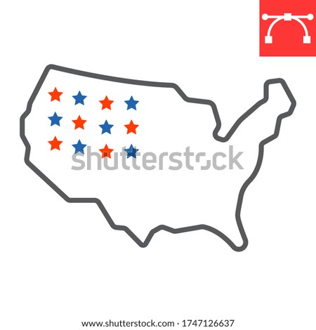 USA map color line icon, america and country, map of usa sign vector graphics, editable stroke linear icon, eps 10