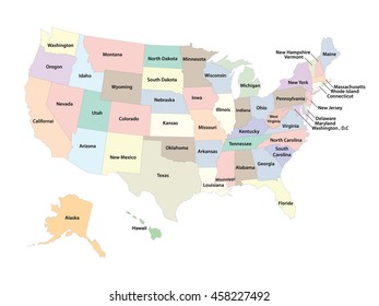 USA MAP IN COLOR WITH NAME OF COUNTRIES,UNITED STATES OF AMERICA MAP