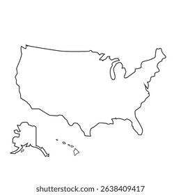 USA Map Colorless For Coloring Book Without Shadow