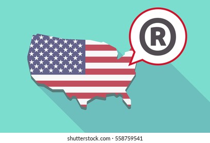 USA map with a comic balloon with    the registered trademark symbol