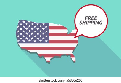 USA map with a comic balloon with    the text FREE SHIPPING