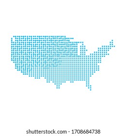 USA map in connected dots. Concept of networking, structure, communication. Stock Vector illustration isolated on white background.