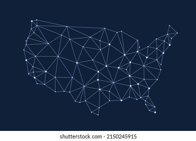 Estilo geométrico del polígono de puntos conectados en el mapa de EE.UU. Vector de Estados Unidos mapea el estilo poligonal moderno.