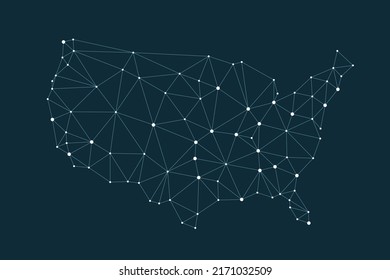 USA map connected dots polygon geometric style. Vector United States map modern polygonal style.