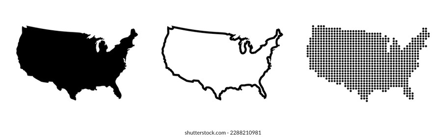 USA map contour. USA map symbol. Glyph and outline America map. United States map. Dotted style in vector