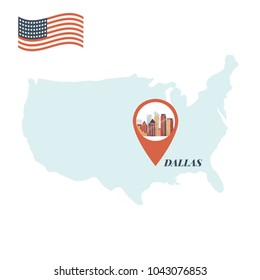 USA map with Dallas Pin Travel Concept Vector Illustration