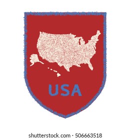 Usa Map Design For Clothing. Embroidery Patch For Fashion. Crest Vector Isolated