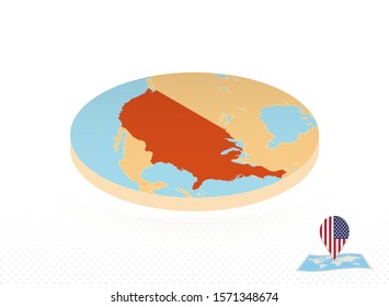USA map designed in isometric style, orange circle map of United States for web, infographic and more.   