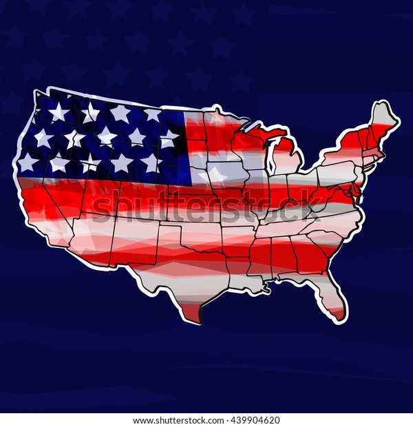 USA map divided into states. USA map with states.\
USA flag inside the map.