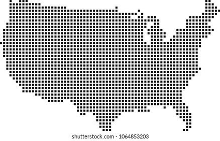 USA map dots vector outline illustration background. Dotted map of United States of America. Creative pixel art map of US with highly detailed border