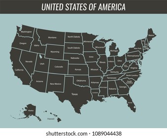 USA map with federal states. All states are selectable. Vector illustration