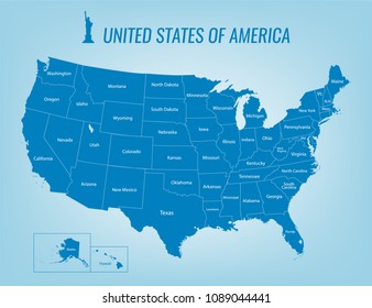 USA map with federal states. All states are selectable. Vector illustration