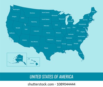 USA map with federal states. All states are selectable. Vector illustration