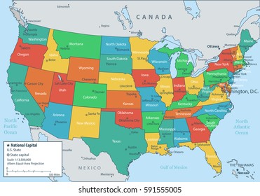 USA map with federal states. All states are selectable. Vector illustration