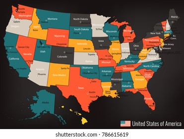 USA map with federal states. All states are selectable. Vector illustration