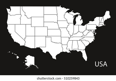 USA Map with federal states  black white