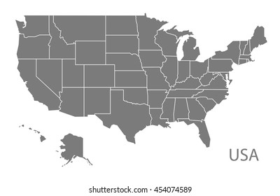 USA Map with federal states grey