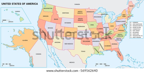 Usa Map Federal States Including Alaska Stock Vector Royalty Free