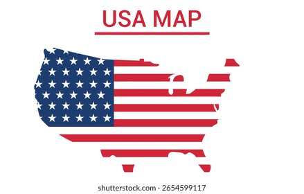 USA map filled with the American flag in silhouette style. Patriotic design for Independence Day or other national holidays.