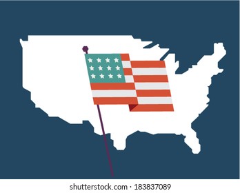 USA Map And Flag in