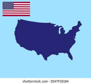 USA Map and flag, 2d vector drawing, simplified map illustration
