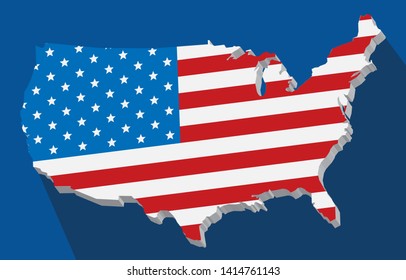 usa map flag, 3d like, blue background 