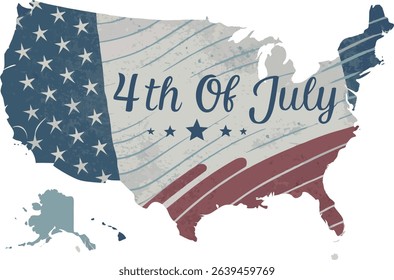 USA Map Flag with 4th of July Text