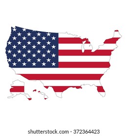 USA map and flag against white background