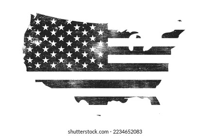 USA map flag black and white grunge, vector design 