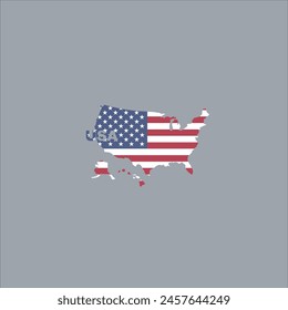 USA map and flag color design on gray background