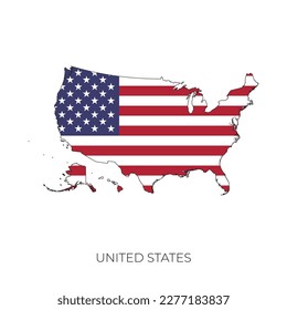 USA map and flag. Detailed silhouette vector illustration