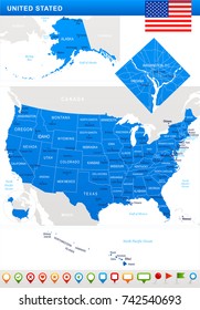 USA map and flag - highly detailed vector illustration